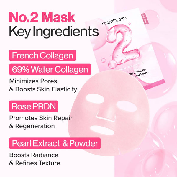 No.2 Rose PDRN Collagen Plumping Sheet Mask 4 masks