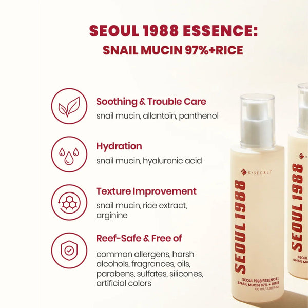 SEOUL 1988 Essence : Snail Mucin 97% + Rice 100ml